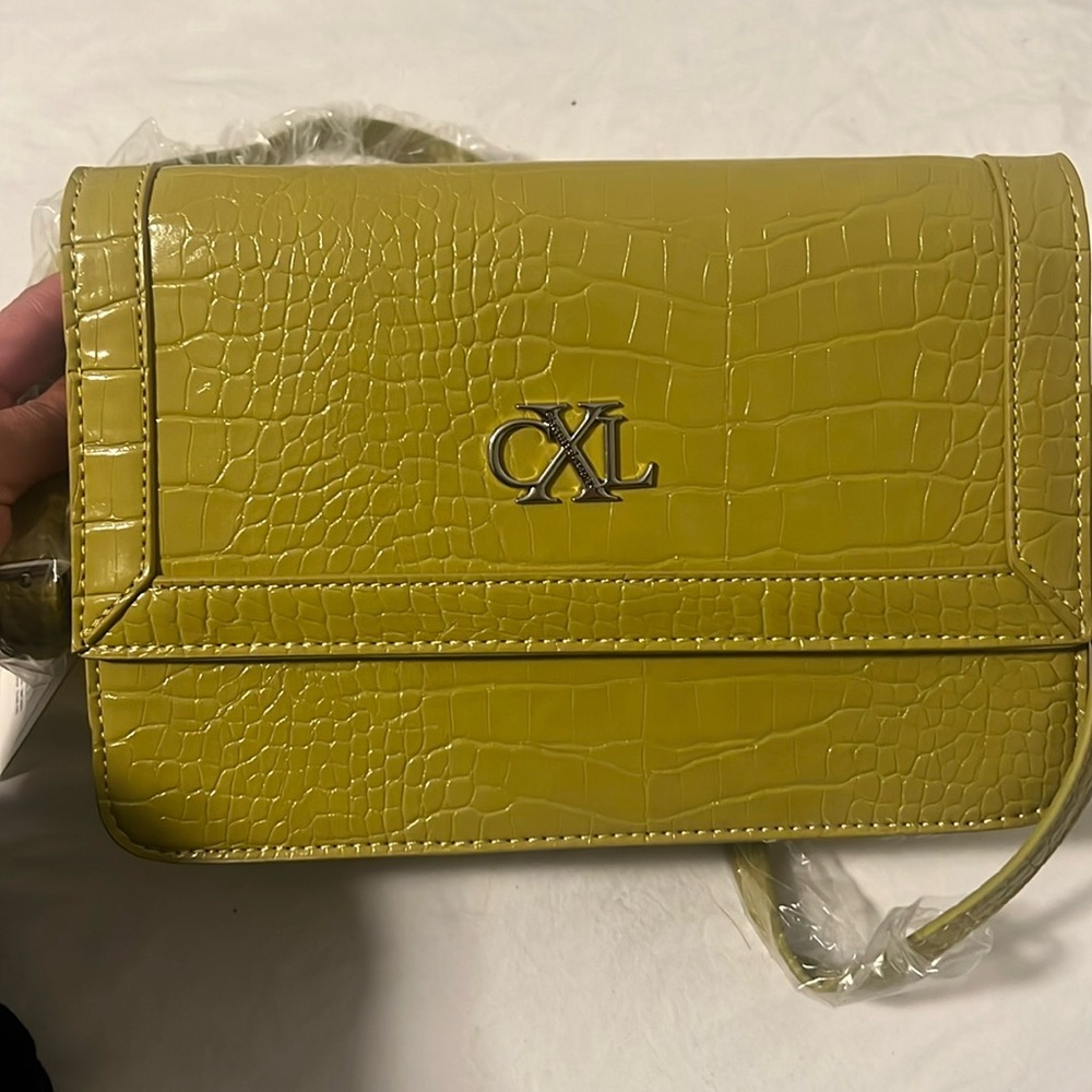CXL Elysees Rectangle Croco Crossbody Bag Moss NWT